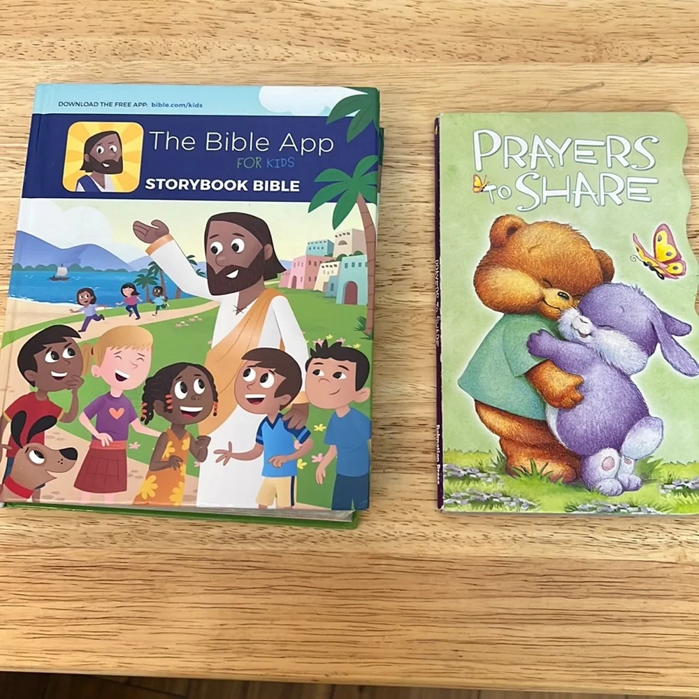 🌞 5/$25 Christian Children’s books The Bible App storybook & Prayers Share